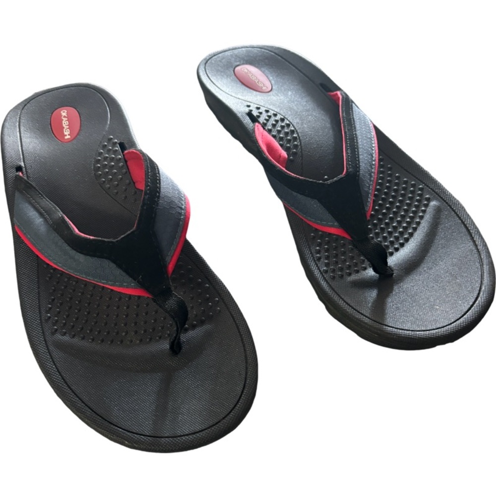 Okabashi Thong Sandals Red Black Womens Size XXL 12/13 Rubber Slip On Flip Flops